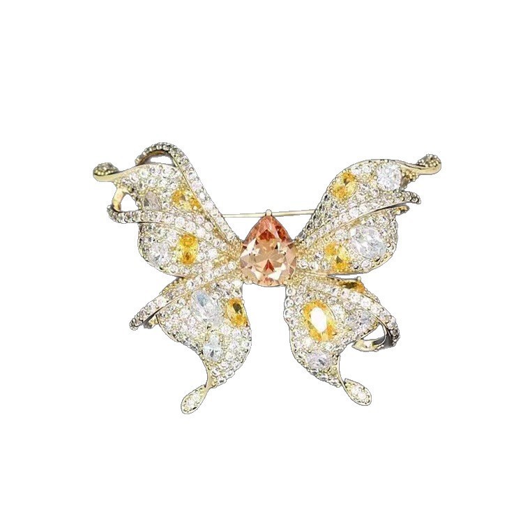 Zircon Fine Jewelry Yellow Diamond Elegant Butterfly Pin Vintage Luxury Small Brooch High-end All-match Corsage Women