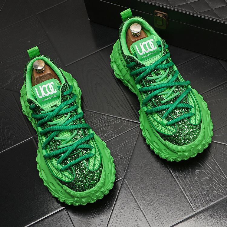 하이 엔드 남성 로우 탑 아빠 신발 스팽글 캐주얼 두꺼운 밑창 증가 캐주얼 신발 트렌디 한 한국 남성 신발