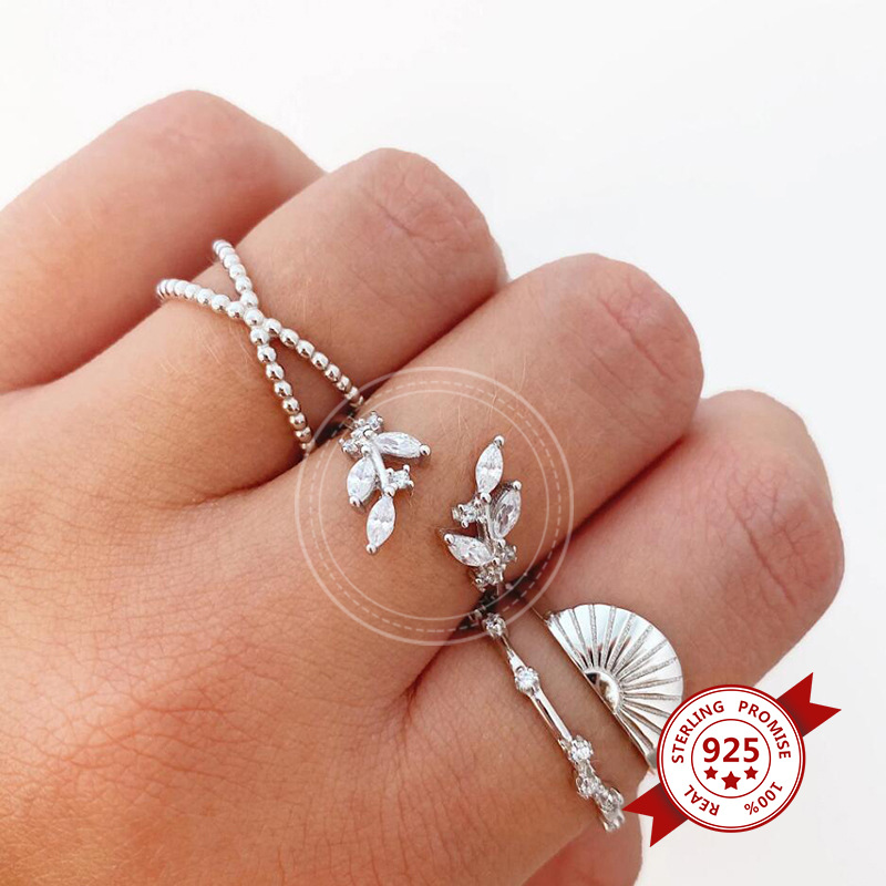 Fashion geometric diamond leaf 18k gold ring small personality open ring female