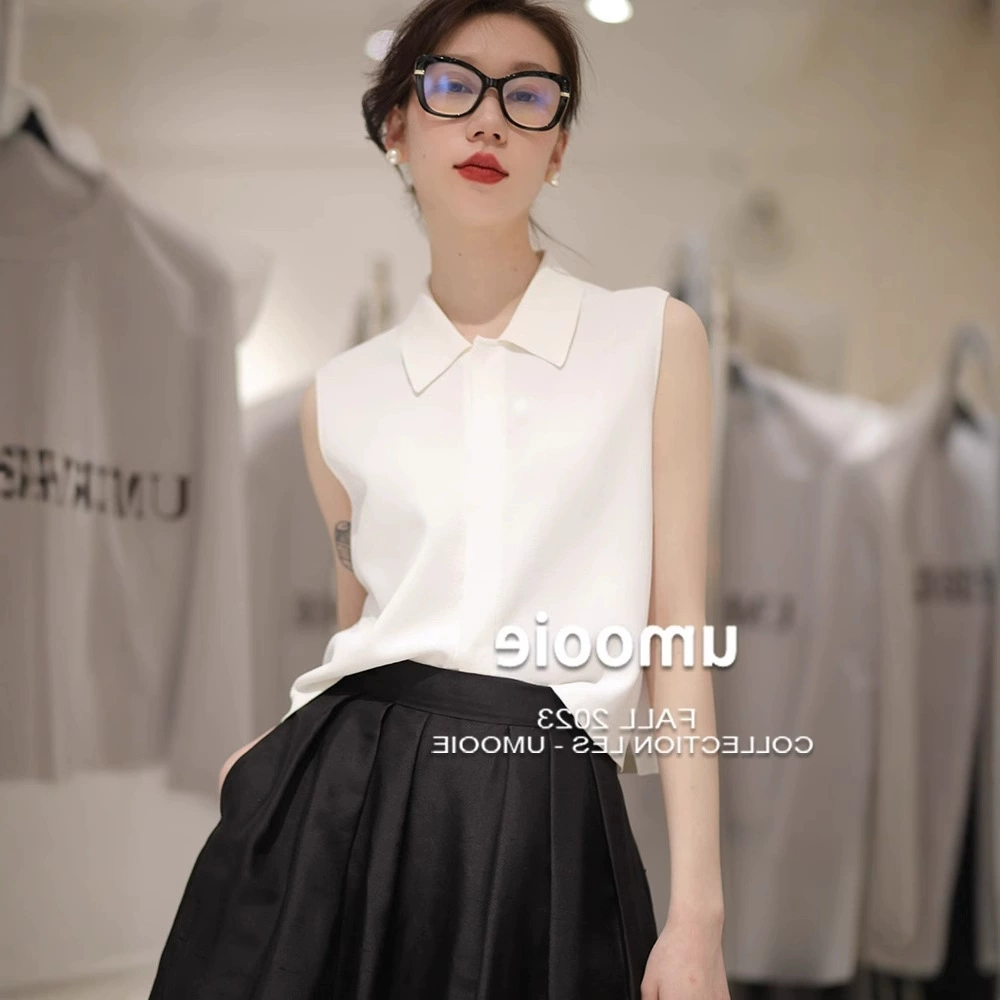 UMOOIE Весна и лето новый шикарный дизайн простой маленький лацкан без рукавов рубашка