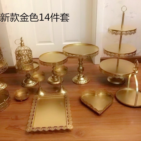 Estante de pastel europeo de hierro forjado conjunto de decoración de boda postres tienda de bocadillos estante de baile prop bandeja de pastel