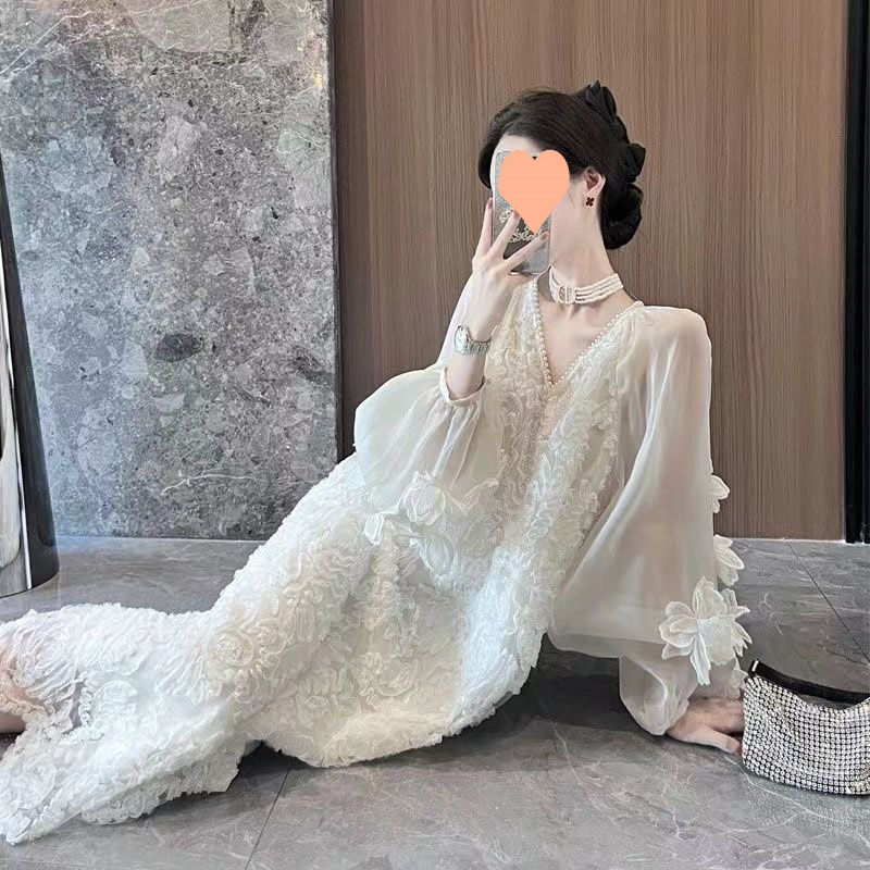 超仙高档设计感立体花朵连衣裙宽松显瘦仙女裙春季|undefined