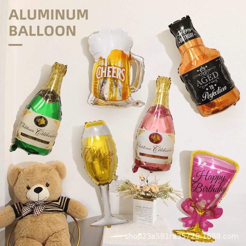 Wholesale independent paper card fine packaging large wine glass bottle whiskey aluminum film balloon birthday aluminum foil balloon foreign trade