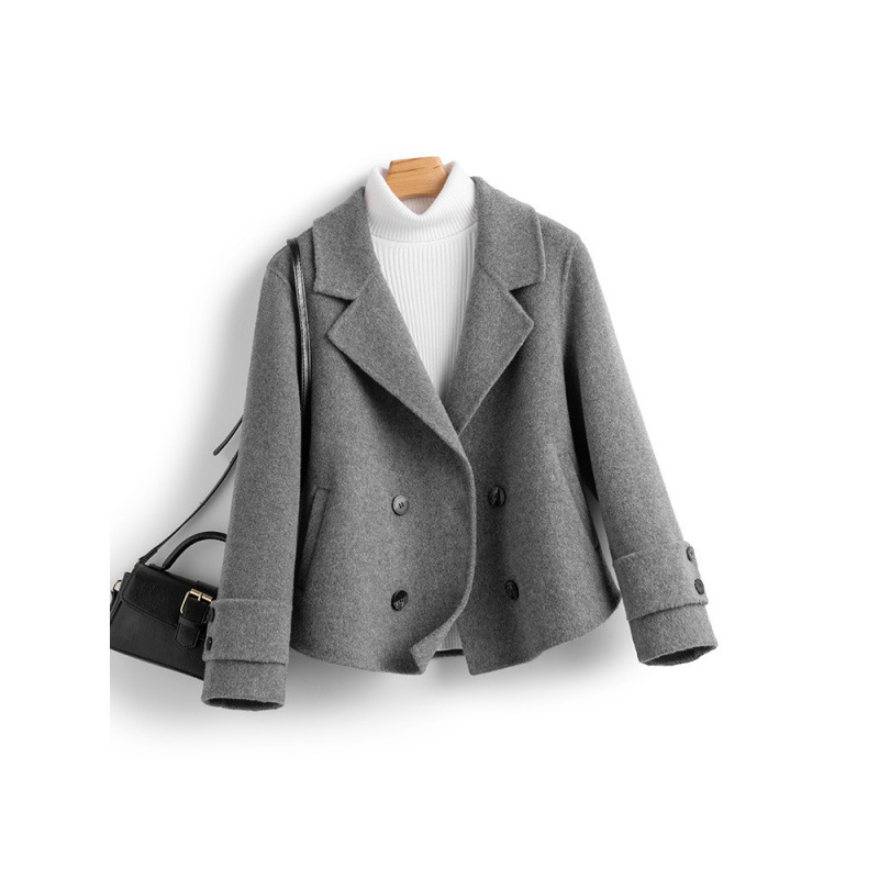 秋冬新款100%羊毛双面呢大衣西服女短款修身赫本风小个子显高百搭