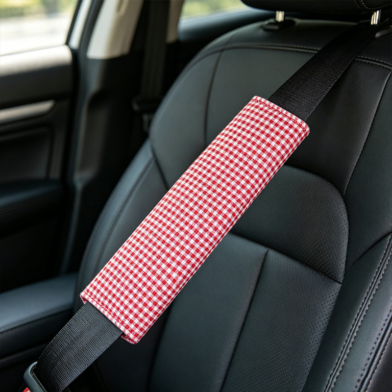 Simple Plaid Car Seatbelt Shoulder Pad, High-End Fabric Anti-Wear Car Interior Accessory