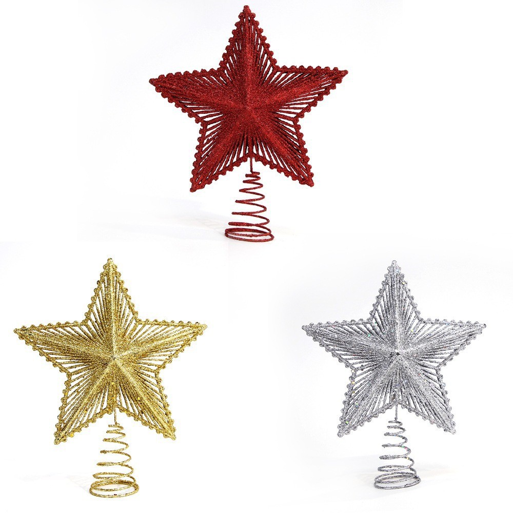 Decoración de estrella de Navidad oro brillante polvo de hierro forjado decoración de árbol de Navidad accesorios de estrella de cinco puntas