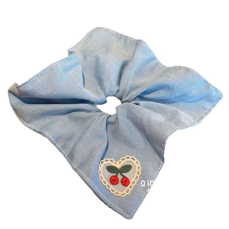 Pañuelo cuadrado bordado para niños, lazo para el cabello de intestino grueso, lazo para el cabello de alto nivel para niñas, cuerda de cabeza de cola de caballo baja, accesorios para el cabello de estilo occidental para niñas