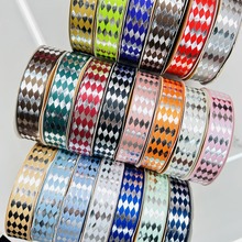 2.5cm宽跨境爆款烫银棱形方块图案 节日礼品蝴蝶结织带 厂家直销