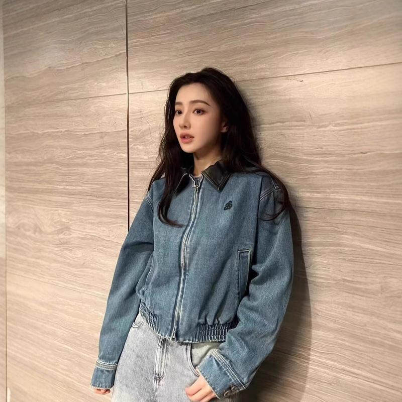 Trendy High-End Patchwork Lapel Washed Denim Jacket for Men and Women, Loose Retro Design Versatile Couple Coat