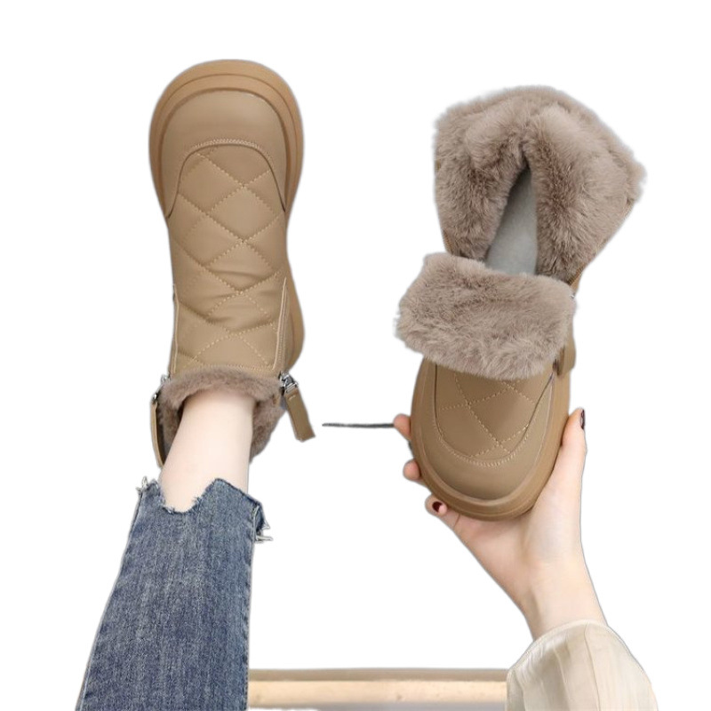 Leder flache Unterseite Schnee für Frauen 2024 neue Winter mit Plüsch Anti-Rutsch-Shorts b, Nordosten große dicke warme Baumwolle_voghion.com