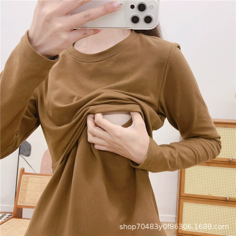 Однотонная весенне-осенняя одежда для кормления с длинными рукавами 9257
