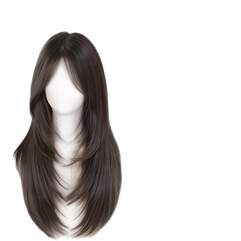 女性用フルウィッグ、人毛模倣、目に見えないシームレスなハイレベルヘアスタイル、ふわふわのロングストレートヘア、フルウィッグ|undefined