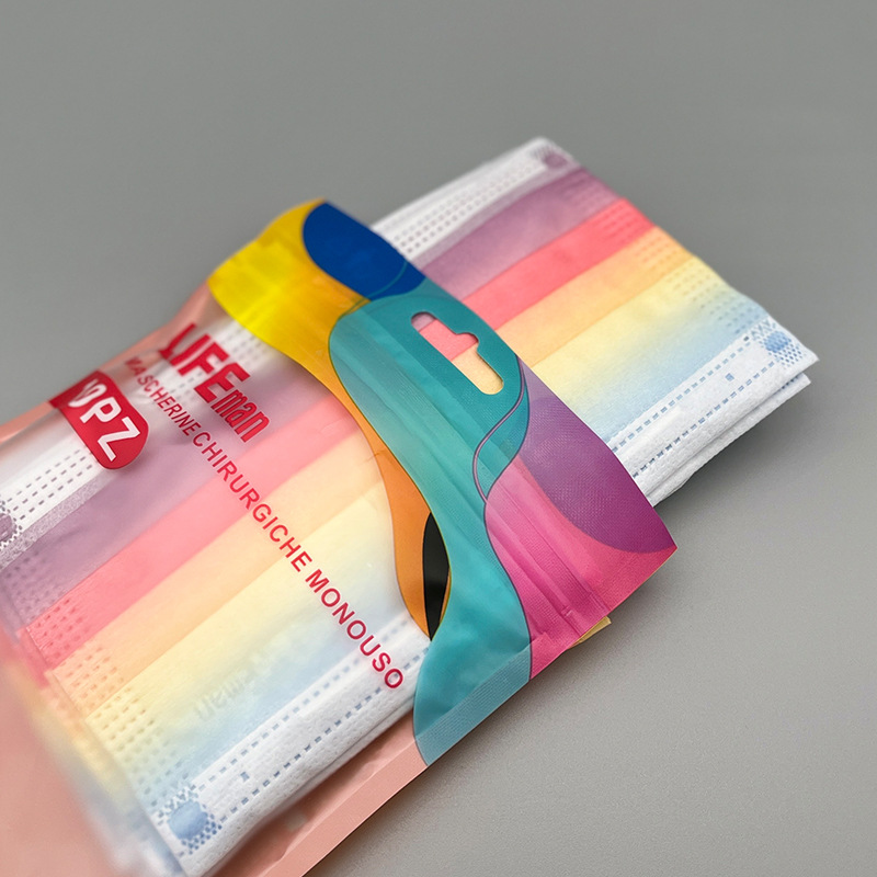 厂家直销彩虹时尚彩色一次性口罩三层熔喷布渐变色口罩便宜批发