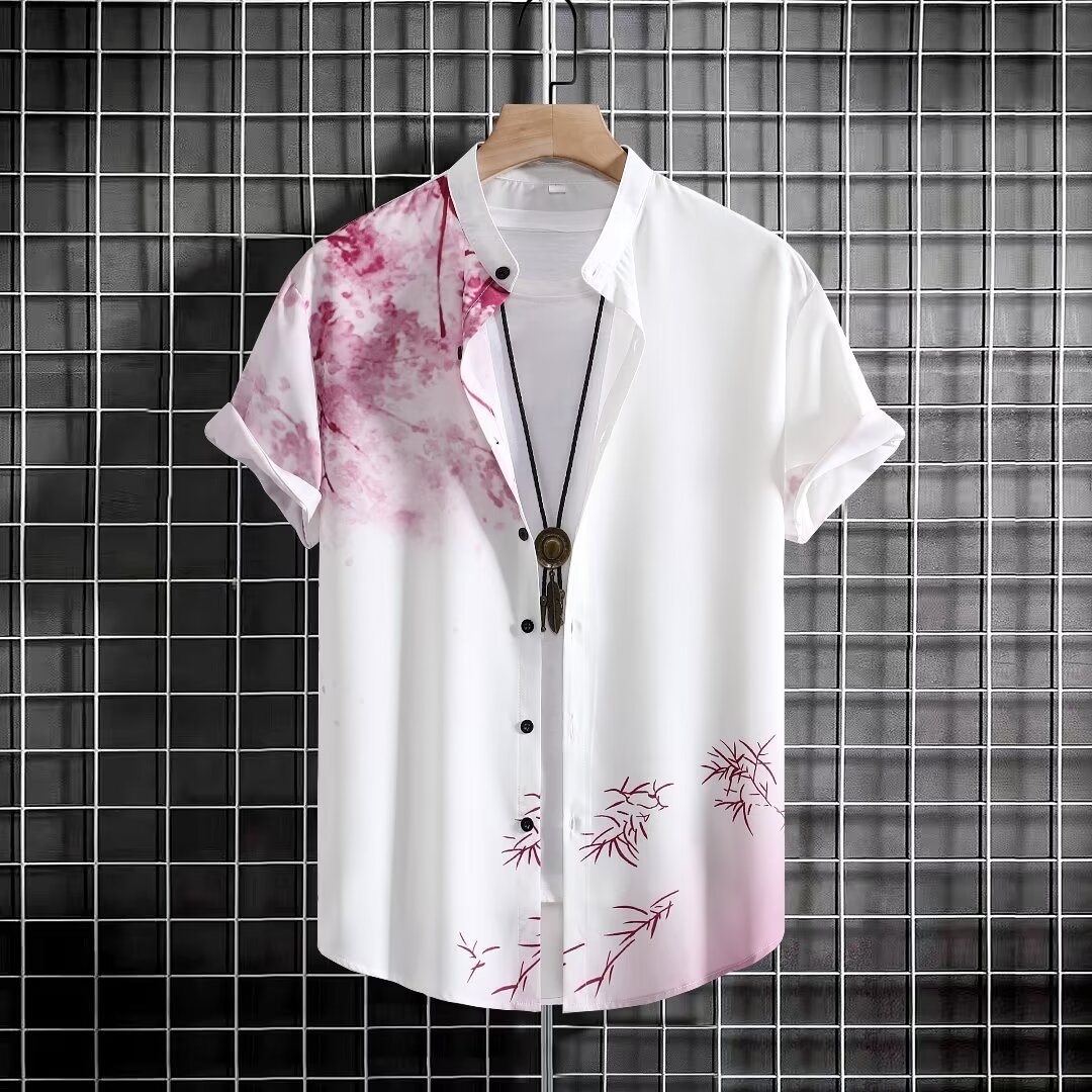 Short-sleeved Shirt Men's Summer Thin Chinese Style Splash Ink New Chinese Style Shirt Coat Handsome Casual Mid-sleeved Shirt