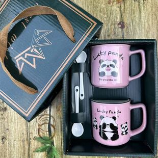 High beauty value couple pair cup cat cute ceramic mug with spoon for boys and girls children universal milk water cup