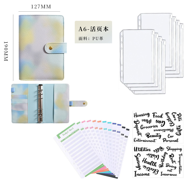 En stock transfronterizo A6 macaron cuaderno color mágico Etiqueta de papel de la perla PU libro de mano A7 libro de hojas sueltas libro de presupuesto en efectivo