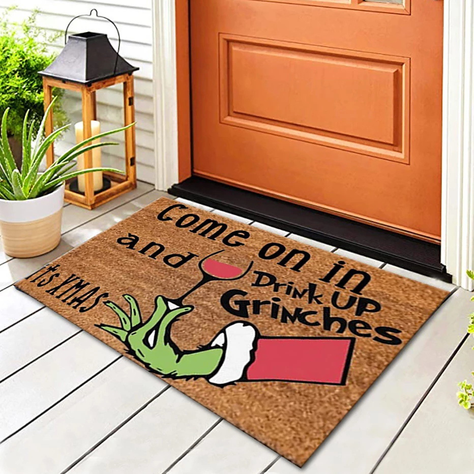 Nueva alfombra de puerta Grinch de Navidad Estera decorativa de Nochebuena Alfombra de piso de la generación del pelo del Amazonas Alfombra de piso