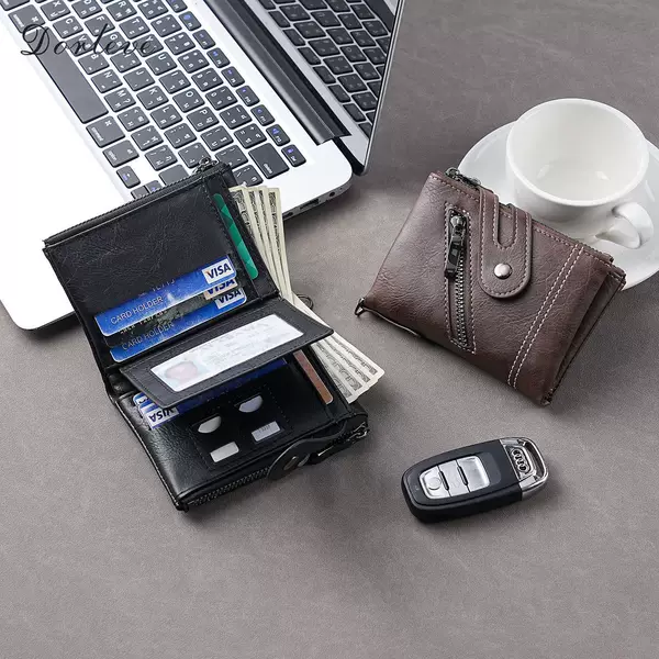 New Cross-Border Anti-Theft Men's Short Wallet, Japanese and Korean Retro Style, Double Zipper, Large Bill and Coin Wallet, Multi-Card Slots
