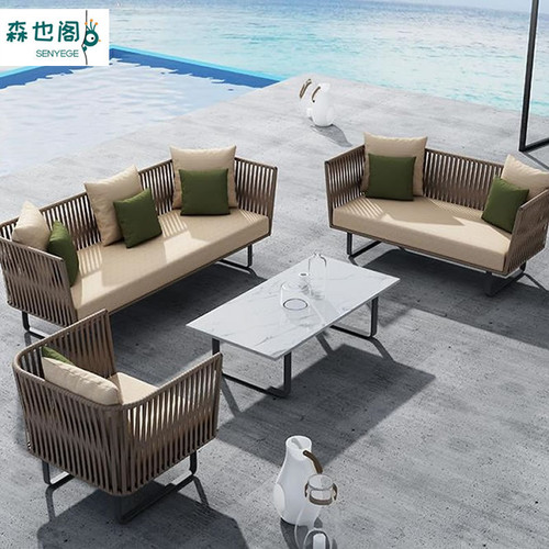 Outdoor sofa, waterproof, for outdoor dining—seating nook, wicker sofa for courtyard, patio, and balcony; casual, two-seater wicker lounge chair