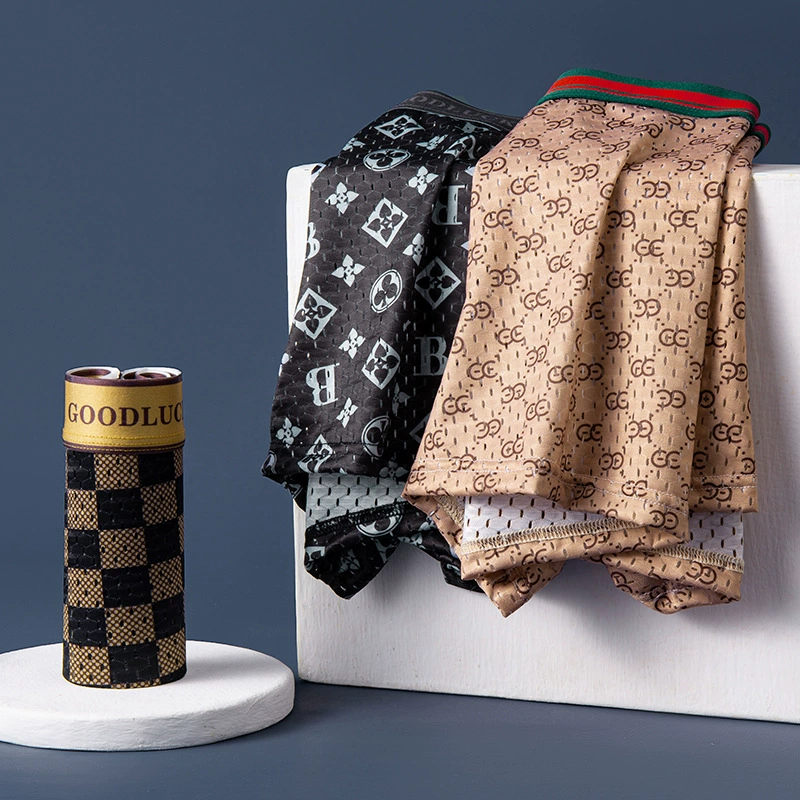 Мужское нижнее белье из ледяного шелка, удобное дышащее графеновое бактериостатическое нижнее белье с промежностью, высококачественное модное Сетчатое нижнее белье с принтом для мужчин