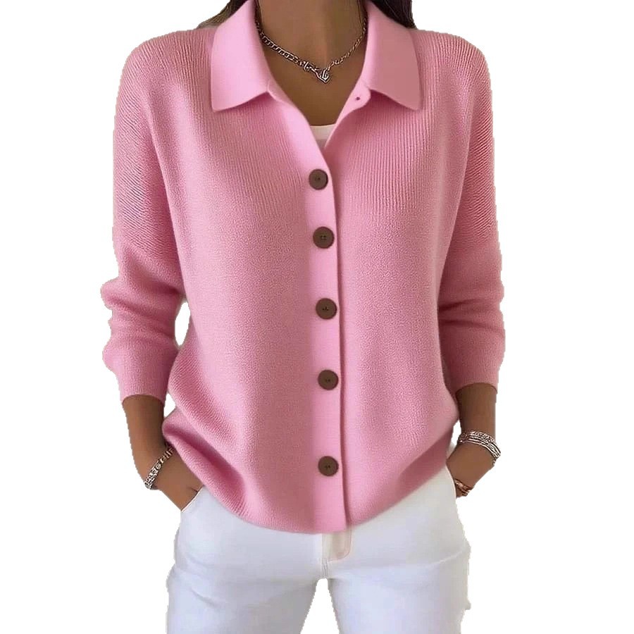 2026 European And American Cross-Border Button Knitted Turn-Down Collar Sweater Cardigan Coat Autumn Winter New Solid_voghion.com