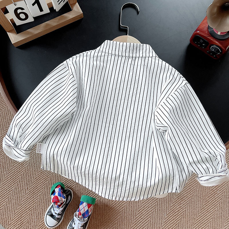 Camisas a rayas para niños 2025 primavera y otoño nuevos niños guapo camisa de mangas largas vestido de otoño bebé chaqueta de moda