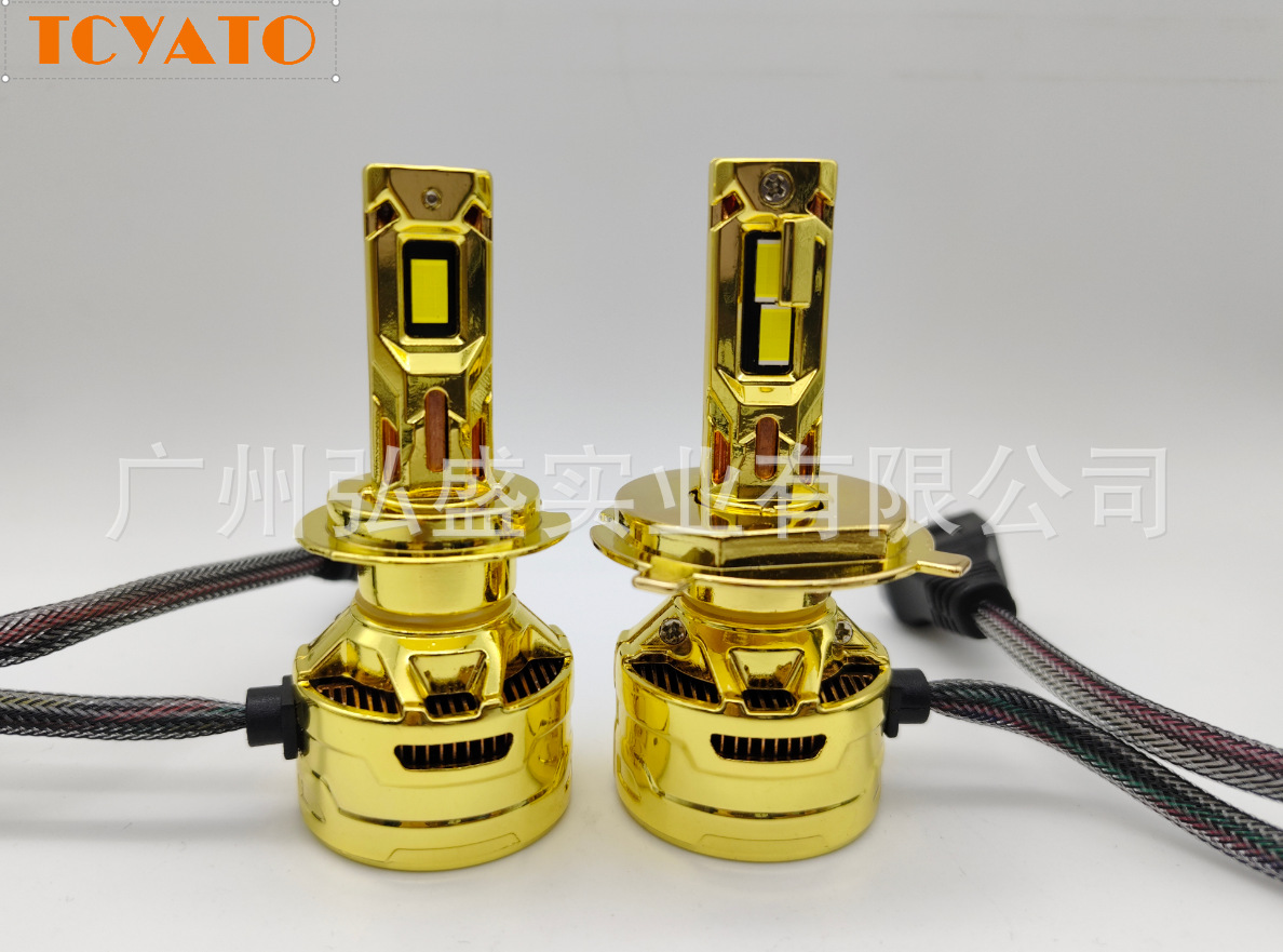 Tcyato Hot-Selling New Model Car and Truck Front Headlights White Light 300W Gun Color Gold 4 Copper Tubes H1H4H7