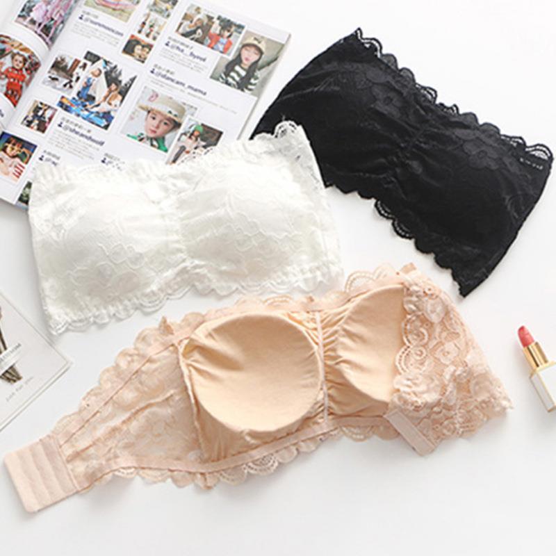 Transverse underwear 3-row buckle anti-light tube top one-way non-slip lace wrap chest without steel ring with chest pad underwear