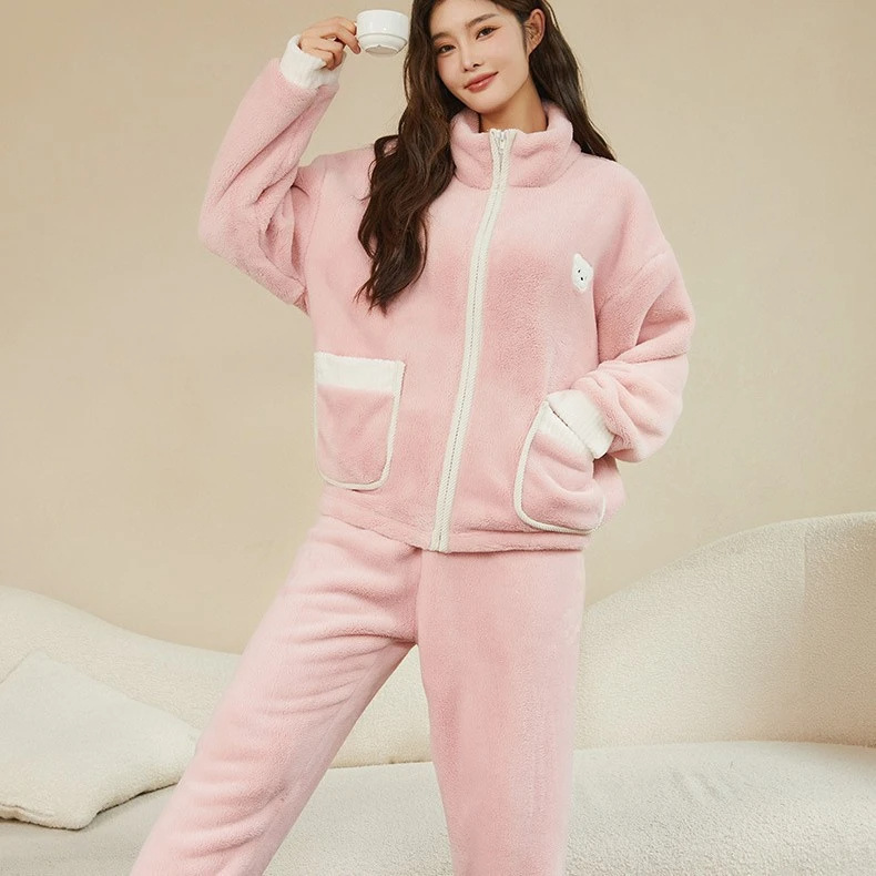 노시아 빛 럭셔리 국제 가을 겨울 옥 토끼 벨벳 외부 옷을 입고 세트 기모 따뜻한 커플 잠옷