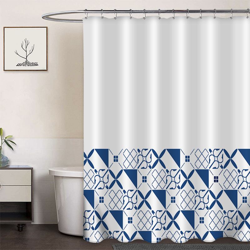 Cortina de ducha de poliéster impresa con hebilla de cortina de ducha de plástico baño cuarto de baño cortina de partición impermeable a prueba de moho