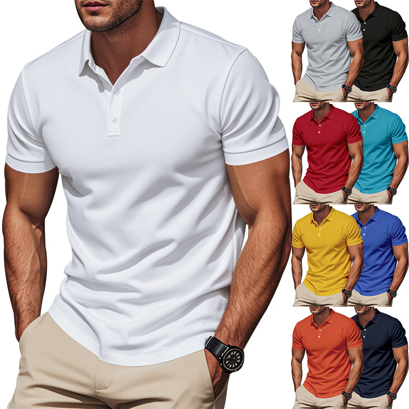 Cross-border European and American men's simple quick-drying polo polo shirt golf men's gentleman loose breathable lapel short sleeve