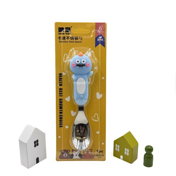 Tarjeta 316L cuchara de acero inoxidable para niños cuchara de lingote de dibujos animados entrenamiento para bebés cuchara de mango corto cuchara de alimentación
