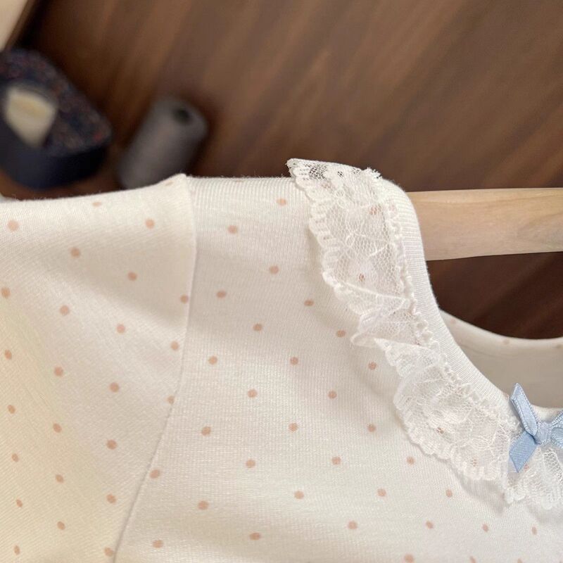 女童2025春秋新款长袖T恤女宝宝洋气可爱波点小熊花边柔软打底衫|undefined