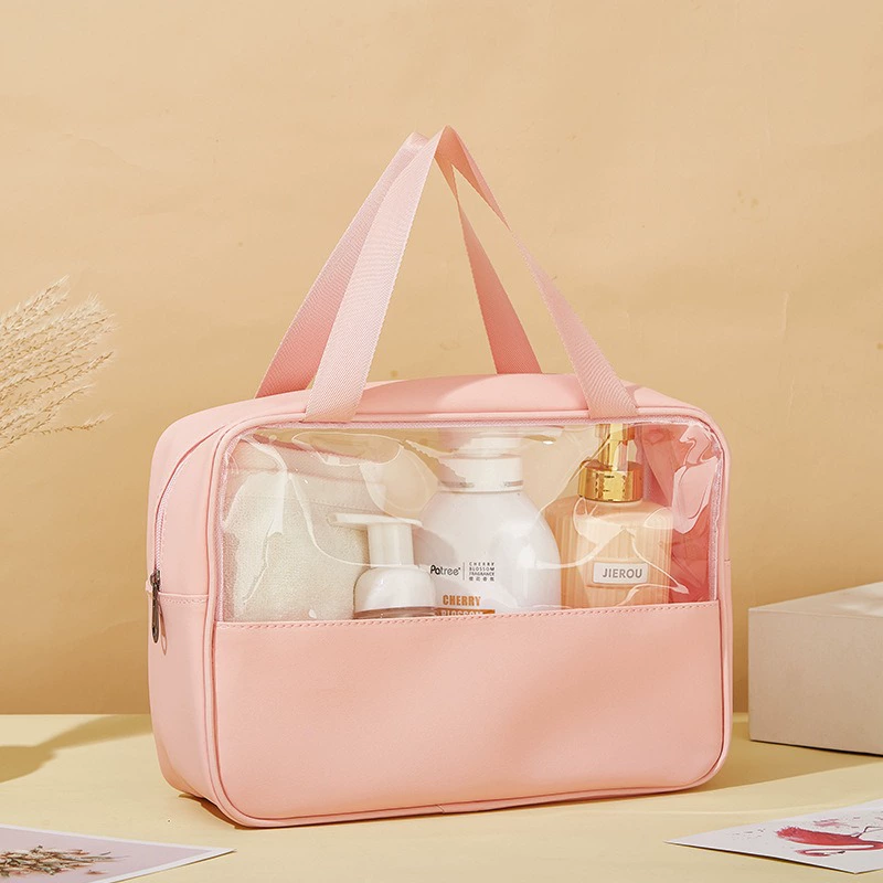 Capacious waterproof cosmetic bag PVC, polyurethane handheld organizer bag for traveling