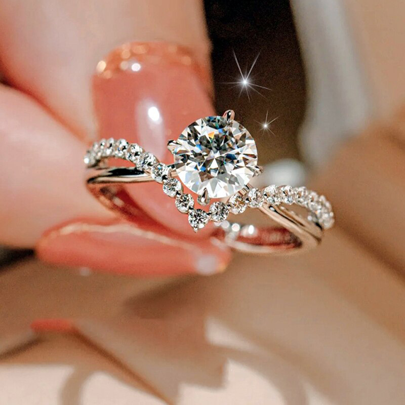 Engagement Ring Princess Style With Crown Design In Silver_voghion.com