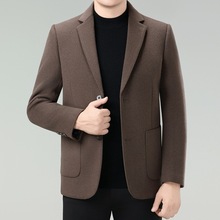 秋冬季双面羊毛呢西服男加厚拆卸羽绒内胆外套中年爸爸装呢子西装
