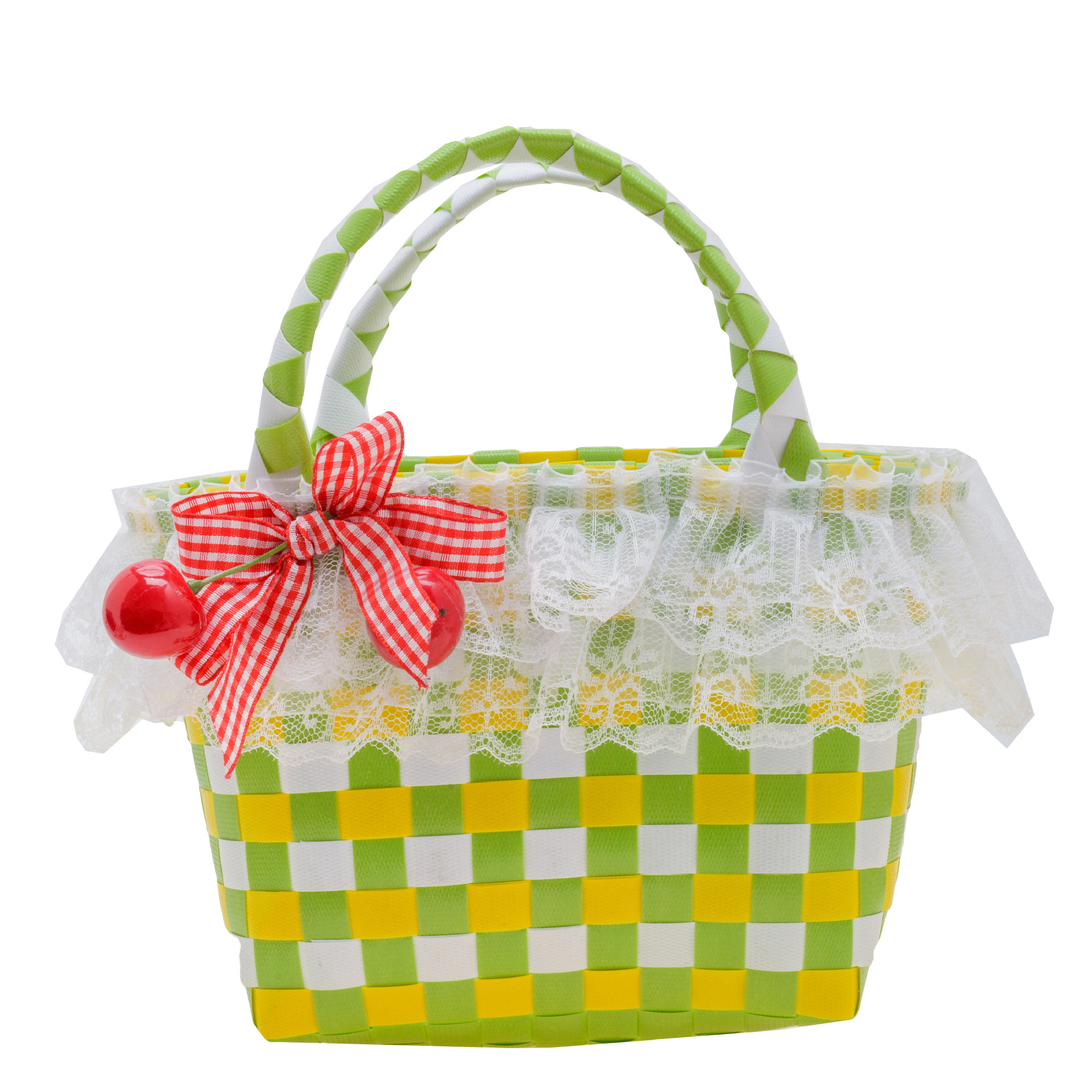 Al por mayor pastoral cesta de verduras niña los niños dibujos animados conejo fresco color tejido bolso la muchacha