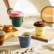 多巴胺迷你咖啡杯家用陶瓷带盖便携设计感小众办公室牛奶杯随行杯