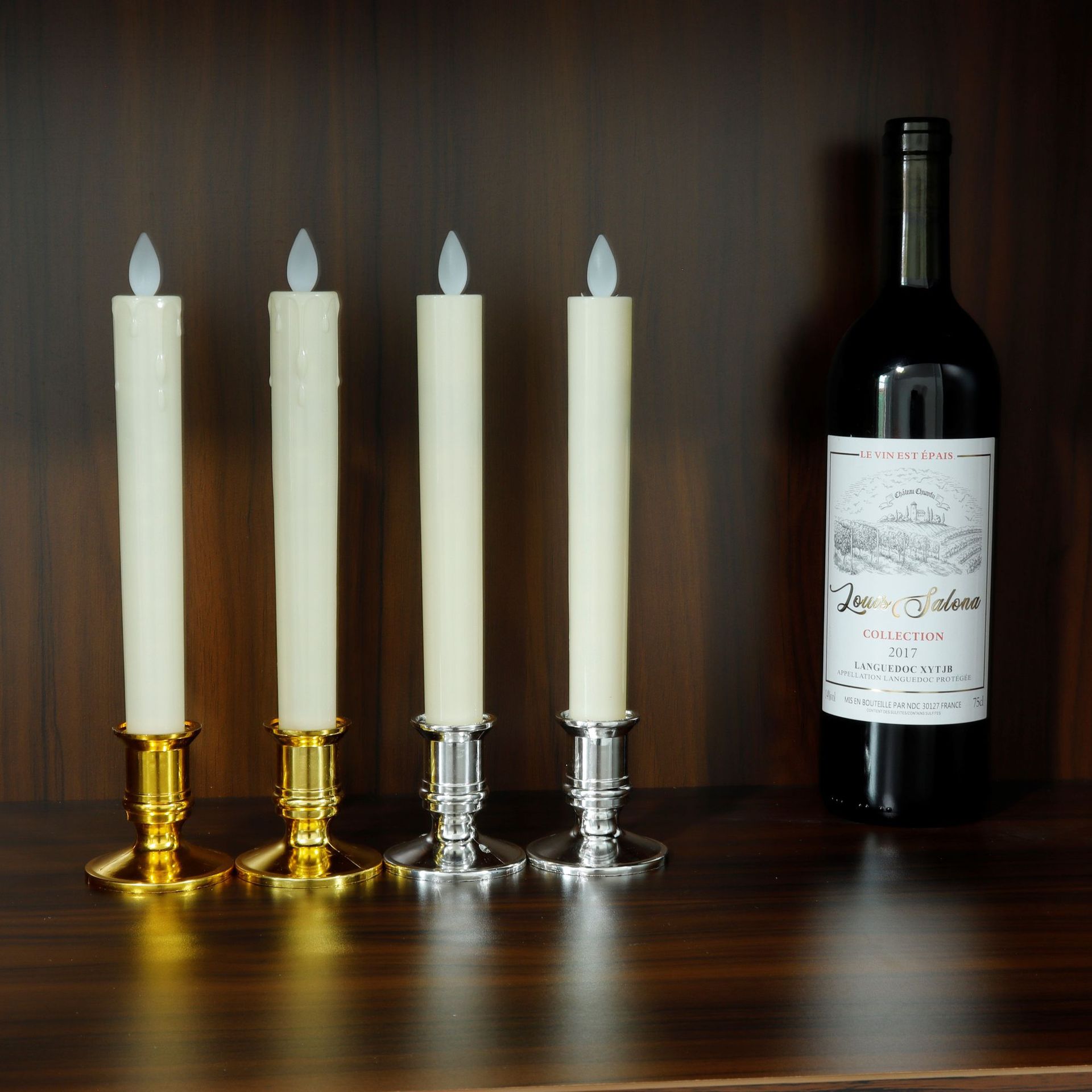 亚马逊批发led长条杆蜡10键遥控仿真电子蜡烛 婚礼圣诞节氛围布置