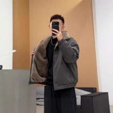 正反两面穿美式翻毛领座山雕外套男冬季重磅水洗帆布加绒加厚棉服