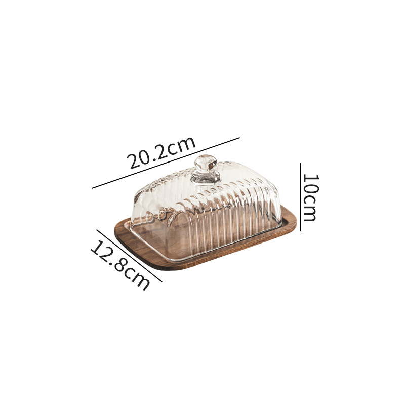 Mantequilla de madera sólida, bandeja de almacenamiento, cubierta de vidrio a prueba de polvo, bandeja de fruta de madera acacia, bandeja de té de la tarde, venta transfronteriza