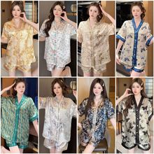 厂家丝绸短袖两件套女式睡衣薄款印花冰丝家居服热销新款跨境外单