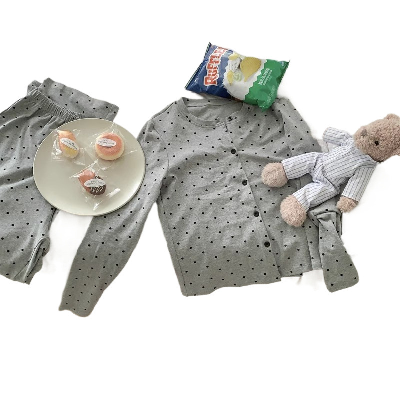 파자마 여성 가을 긴팔 바지 한국식 간단한 캐주얼 스포츠 폴리 에스터-코튼 홈 옷 봄과 여름을위한 투피스 세트