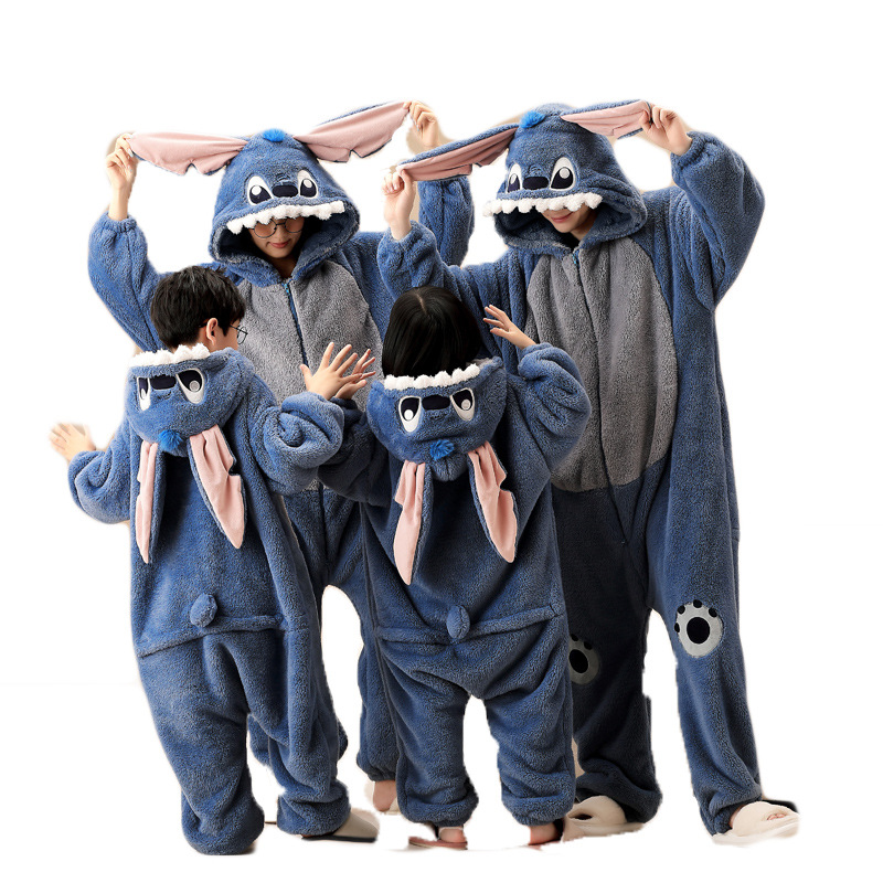 Padres e hijos pijamas de lana de coral familia de tres bocas Otoño e Invierno franela madre e hija de una pieza puntada masculina para niños homewear