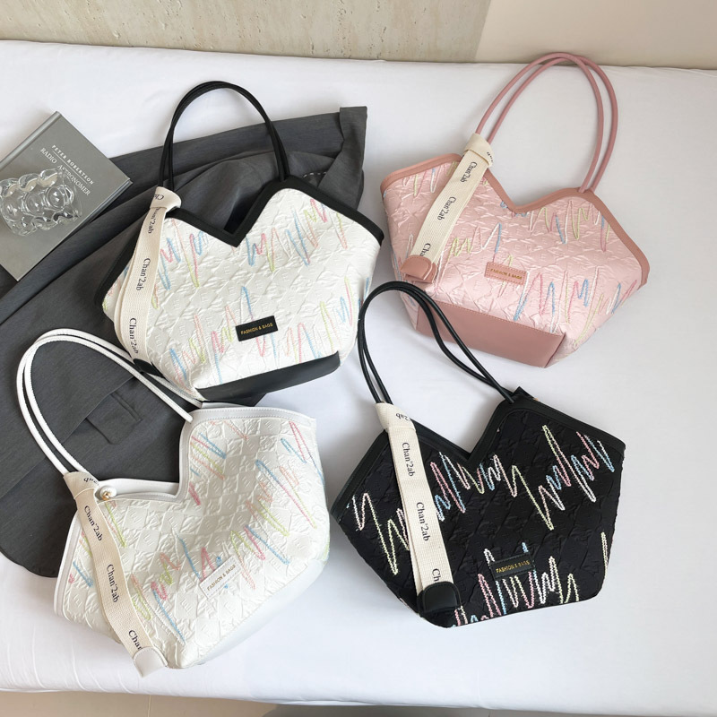 Bolso de viaje de lona nuevo transfronterizo, bolso de axila de un solo hombro con rayas de color contrastante, bolso de ocio de gran capacidad Tote para mujer