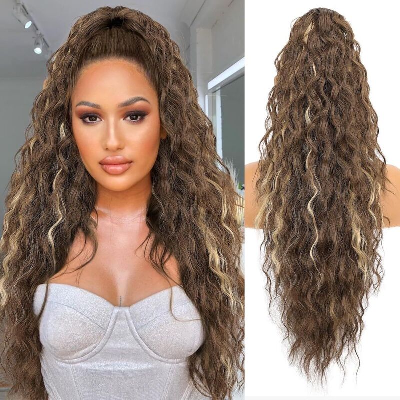 European and American Style Synthetic Ponytail for Women, Wavy Long Curly Hair, Fluffy Corn Perm, Claw Clip Ponytail, High-Temperature Fiber European and American Style Synthetic Ponytail for Women, Wavy Long Curly Hair, Fluffy Corn Perm, Claw Clip Ponytail, High-Temperature Fiber