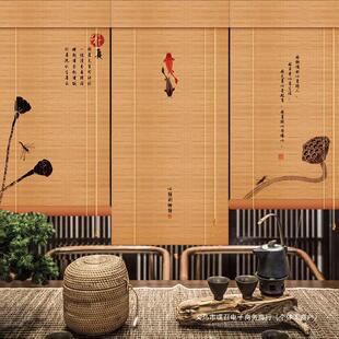 竹帘卷帘阳台遮阳帘茶室中式装饰挂画门帘隔断免打孔竹子窗帘遮光-阿里巴巴