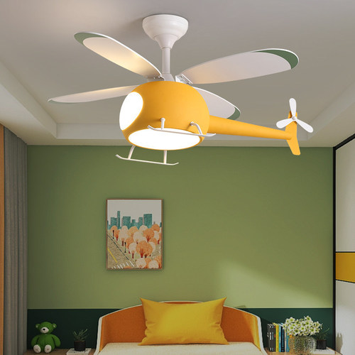 Children's Fan Light Simple Cartoon Aircraft Frequency Converter Fan Light Creative Boys and Girls Nordic Bedroom Ceiling Fan Light