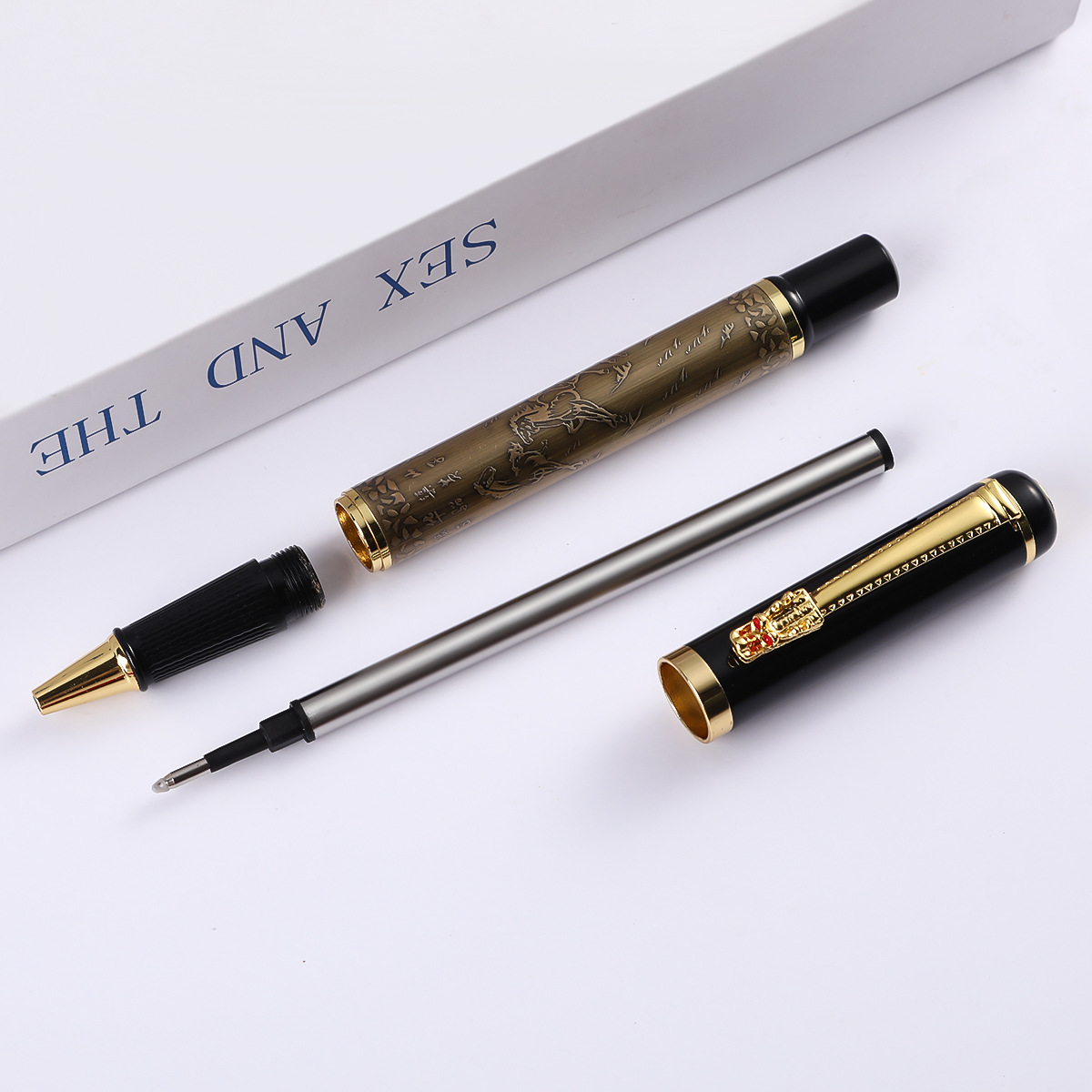 Ocho juntu firma pluma grifo regalo de negocios de bronce alivio publicidad bolígrafo letras firma de metal pluma