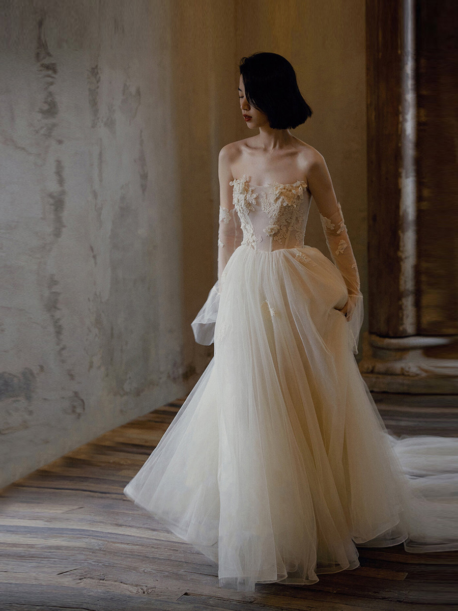 beige evening dress